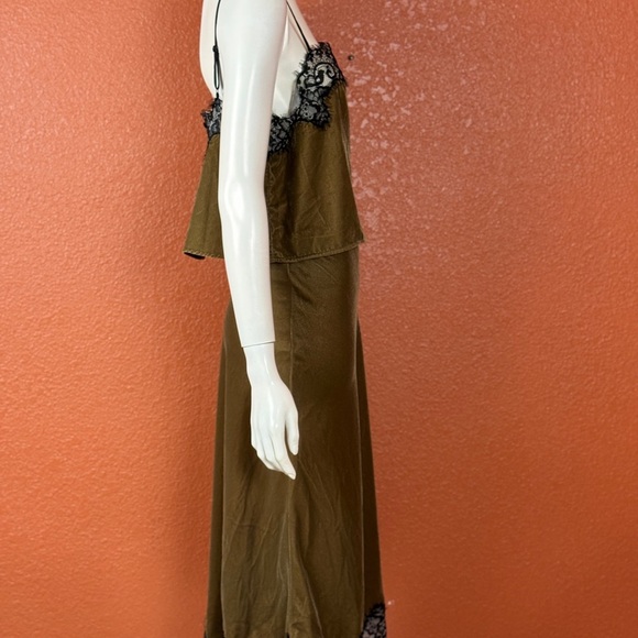 House Of Harlow Lace Trimmed Velour Spaghetti Strap Top/Skirt Olive Size ML E72 - Picture 3 of 15
